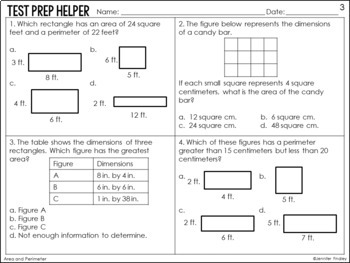 Area and Perimeter - 4th Grade Test Prep (No Prep) by Jennifer Findley