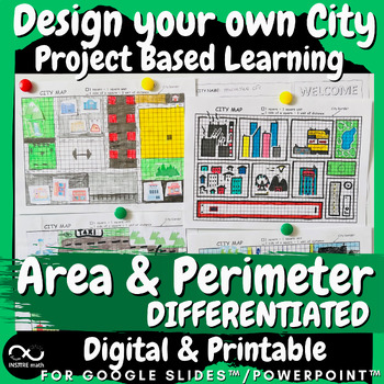 Preview of Area and Perimeter Project Based Learning Design your own CITY | Math Enrichment