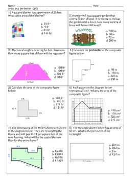 area and perimeter quiz 7th grade math by math maker tpt