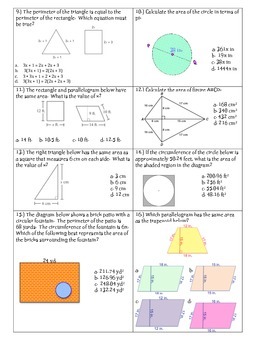 area and perimeter quiz 7th grade math by math maker tpt