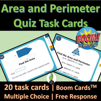 Preview of Area and Perimeter Quiz BOOM Task Cards Problems Geometry