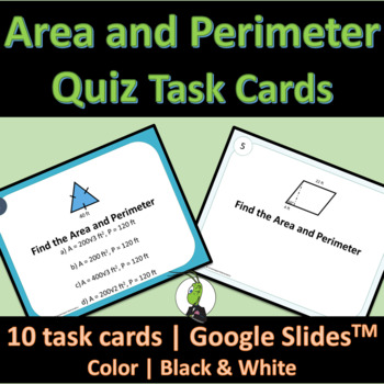 Preview of Area and Perimeter Quiz Problems Task Cards Geometry and Google Slides