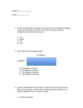 Preview of Area and Perimeter Quiz SPANISH