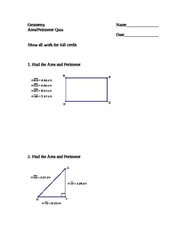 Preview of Area and Perimeter Quiz: Simple Shapes