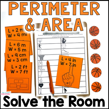 Preview of Area and Perimeter Solve the Room Cards - Basketball Theme Math Activity