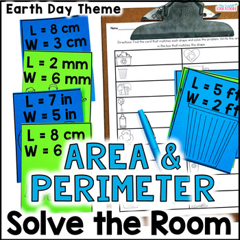 Preview of Area and Perimeter Solve the Room Cards - Earth Day Theme Math Activity