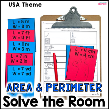 Preview of Area and Perimeter Solve the Room Cards - USA Math Activity 3rd and 4th Grade