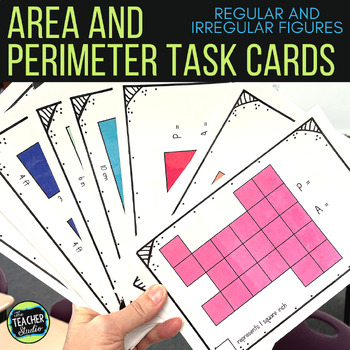 Preview of Area and Perimeter Task Cards - Area of Irregular Shapes and Rectangles