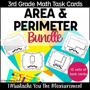 Preview of Area and Perimeter Task Cards Bundle | 3rd Grade Measurement Activities