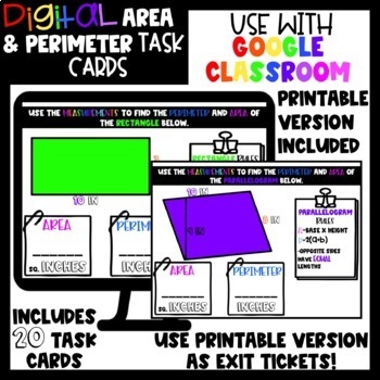 Preview of Area and Perimeter Task Cards Digital and Printable