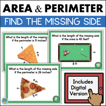 Preview of 3rd Grade Area & Perimeter Task Cards Missing Side Measurement