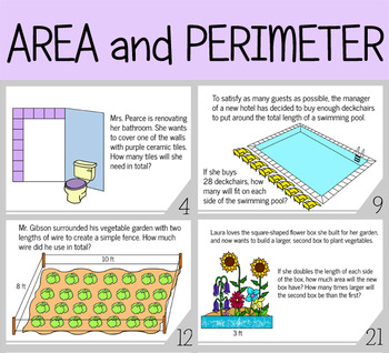 Area and Perimeter Task Cards (Real Life Situations) by Thumbs | TpT
