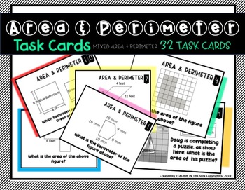 Preview of Area and Perimeter Task Cards: Test Prep