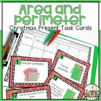 Preview of Area and Perimeter Task Cards with Christmas Presents - Christmas Math Activity