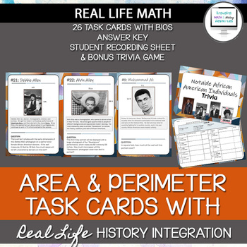 Preview of Area and Perimeter Task Cards with Real Life History Integration