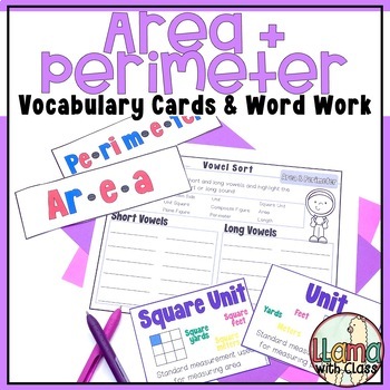 Preview of Area and Perimeter Vocabulary Word Wall Cards and SOR Word Work Worksheets