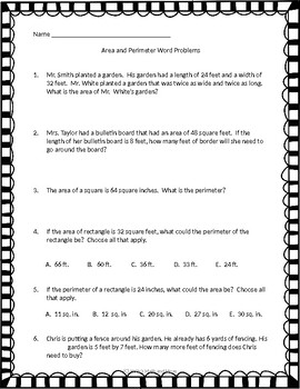 Area and Perimeter Word Problems for 4th Grade