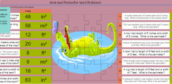 Preview of Area and Perimeter Word Problems - Alligator Puzzle Reveal