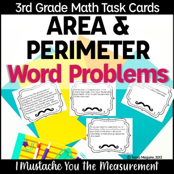 Preview of Area and Perimeter Word Problems Task Cards - 3rd Grade Math Activities