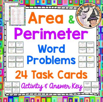 Preview of Area and Perimeter Word Problems Task Cards Answer Key Smartboard