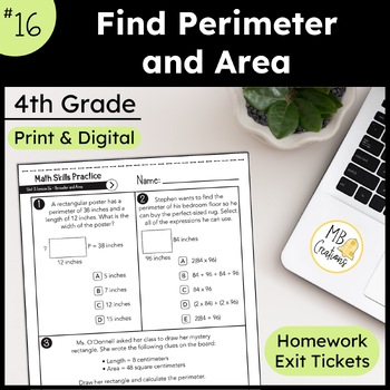 Preview of Finding Area and Perimeter Worksheets & Exit Tickets - iReady Math 4th Grade L16