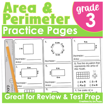 Preview of Area and Perimeter Worksheets for Review and Test Prep