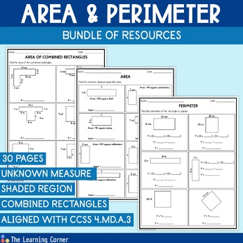 Preview of Area and Perimeter Worksheets with Word Problems and Guided Notes - 4th Grade