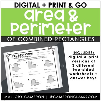 Preview of Digital + Print - Area and Perimeter of Combined Rectangles | Distance Learning