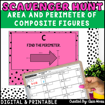 Preview of Area of Composite Figures Activity Perimeter Scavenger Hunt and Worksheet Shapes