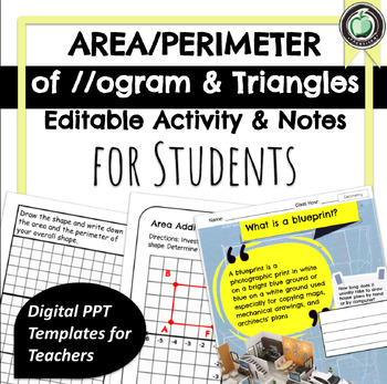 Preview of Area and Perimeter of Parallelograms and Triangles Editable PPT