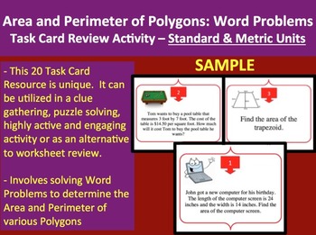 Preview of Area and Perimeter of Polygons Word Problems Task Card REVIEW GAME - SAMPLE