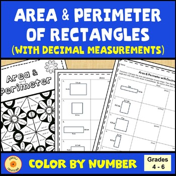 Preview of Area and Perimeter of Rectangles Decimal Measurements Coloring Worksheet