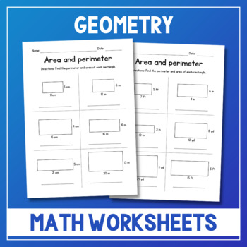 Preview of Area and Perimeter of Rectangles - Geometry Worksheets - Test Prep - Assessment