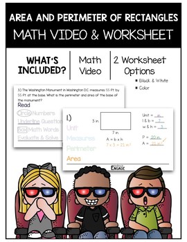 Preview of 4.MD.3: Area and Perimeter of Rectangles Math Video and Worksheet