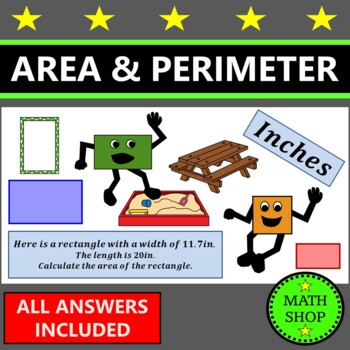 Preview of Area and Perimeter of Rectangles Math Worksheets with Decimals