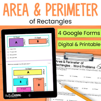Preview of Area and Perimeter of Rectangles Practice, Review & Assessment Google Forms™ 