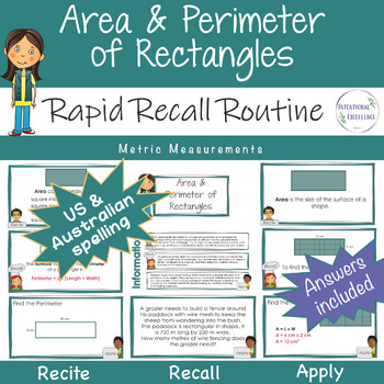 Preview of Area and Perimeter Rectangles Metric Math Review Warm Up 5th Grade