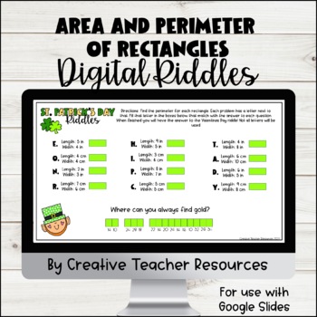 Preview of Area and Perimeter of Rectangles St. Patrick's Day DIGITAL Riddle Activities