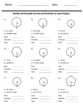 Area and Perimeter of Regular Polygons - Area and Perimeter Worksheets