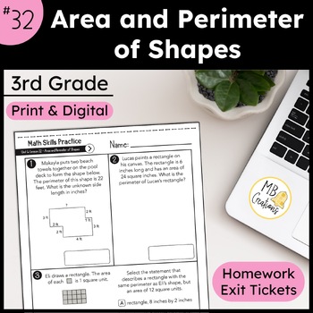 Area and Perimeter of Shapes Worksheets iReady Math 3rd Grade Lesson 32