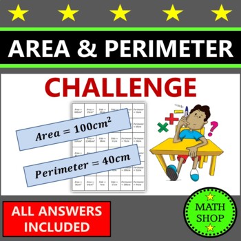Preview of Area and Perimeter of Squares Math Worksheet Geometry Matching Activity