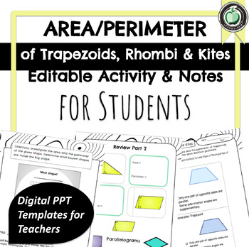 Preview of Area and Perimeter of Trapezoids, Rhombi, and Kites Editable PPT