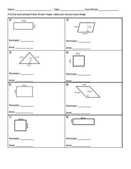 Area and Perimeter of Triangles, Squares, Parallelograms, and Rectangles