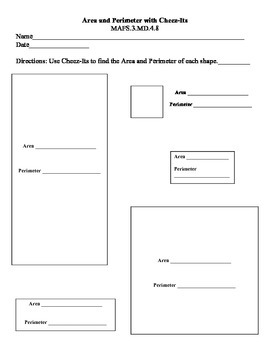Preview of Area and Perimeter with Cheez-Its Worksheet - CC Aligned