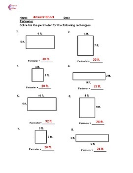 area and perimeter worksheets with answers