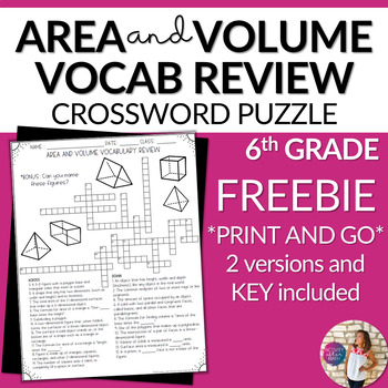 Preview of Area and Volume Vocabulary Math Crossword Puzzle FREE