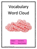 Area and Volume Vocabulary Word Cloud Word Bank Handout Geometry