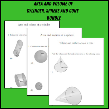 Preview of Area and volume of cylinder, sphere and cone  Bundle