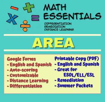 Preview of Area: math, Distance Learning, Differentiation, Remediation, Google, ELL