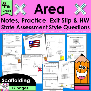 Preview of Area no prep lesson: notes, CCLS practice, exit slip, HW, spiral review